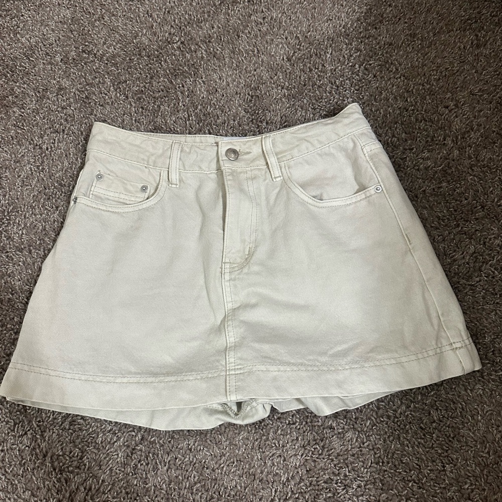 Princess Polly Cream Denim Short Skort